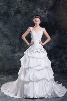 Taffeta Straps Neckline Sweep Train A-line Embroidered Wedding Dress