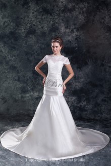 Satin Sweetheart Neckline Sweep Train Sheath Wedding Dress with Jacket