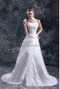 Chiffon and Tulle Strapless Neckline Sweep Train A-line Embroidered Wedding Dress
