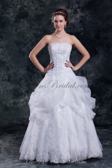 Organza Strapless Neckline Floor Length A-line Embroidered Wedding Dress
