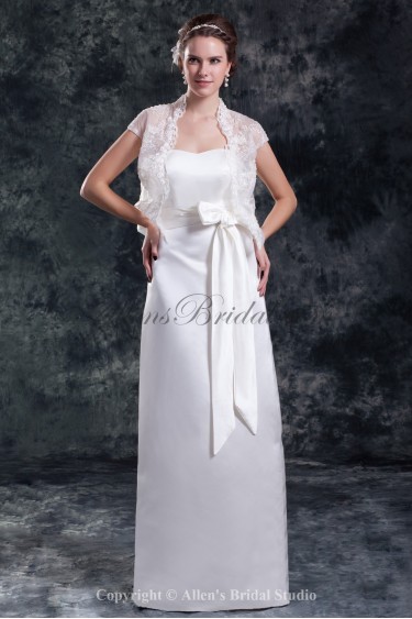 Satin Strapless Neckline Floor Length Column Sash Wedding Dress with Jacket