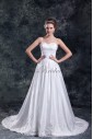 Satin Spaghetti Neckline Chapel Train Ball Gown Embroidered Wedding Dress