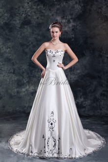 Satin Sweetheart Neckline Sweep Train A-line Embroidered Wedding Dress