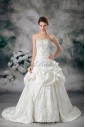 Satin Strapless Neckline Sweep Train Ball Gown Embroidered Wedding Dress