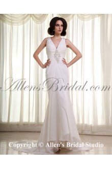 Chiffon and Satin V-Neck Cathedral Train Sheath Wedding Dress with Ruffle Embroidered