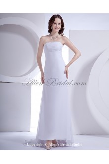 Satin and Chiffon Strapless Sweep Train A-Line Wedding Dress with 