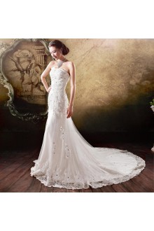 Lace,Tulle Strapless Sheath Dress with Diamond and Embroidery