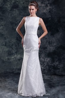 Lace Straps Neckline Floor Length Sheath Embroidered Wedding Dress